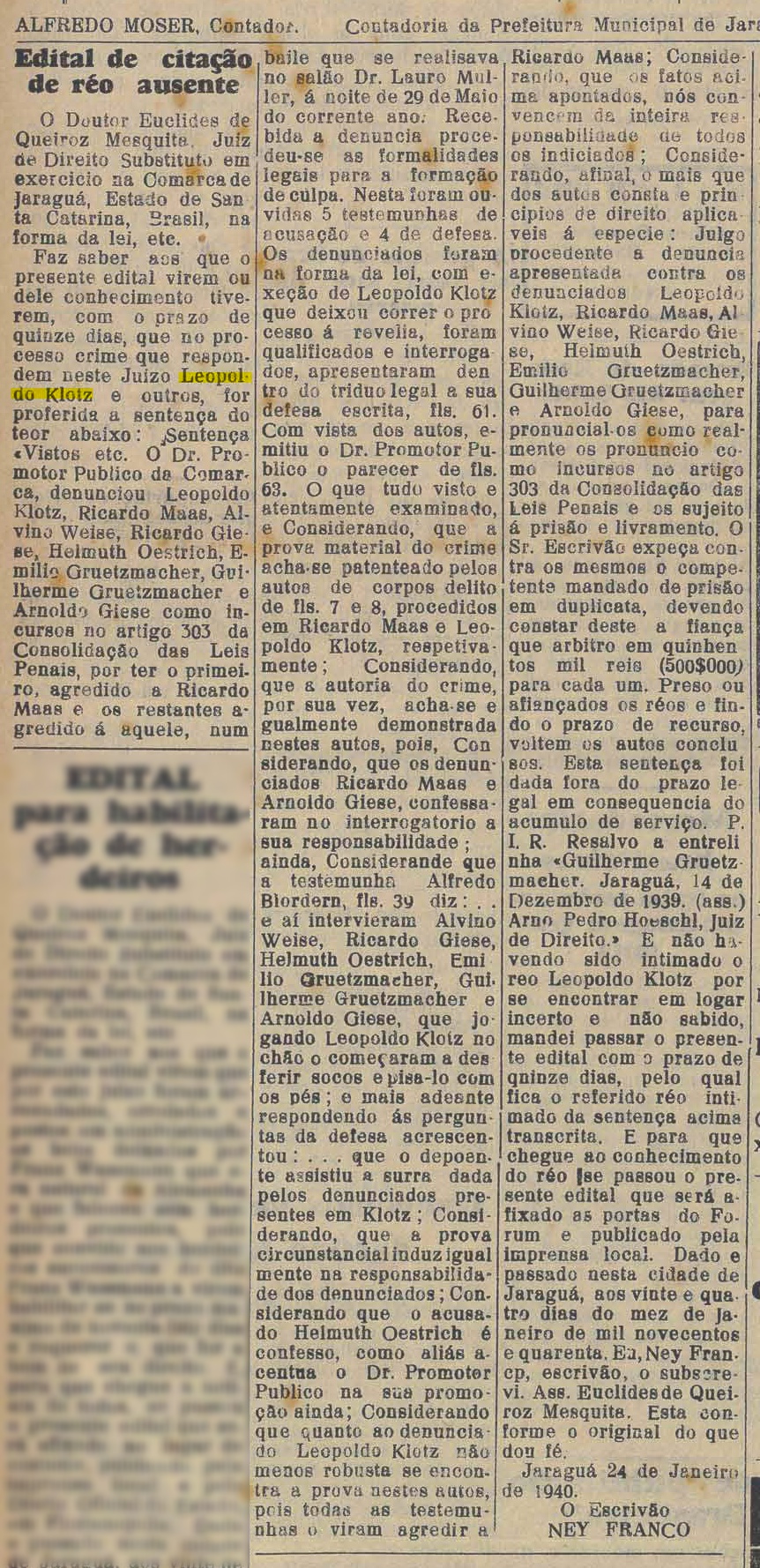 Jornal Correio do Povo - 03/02/1940