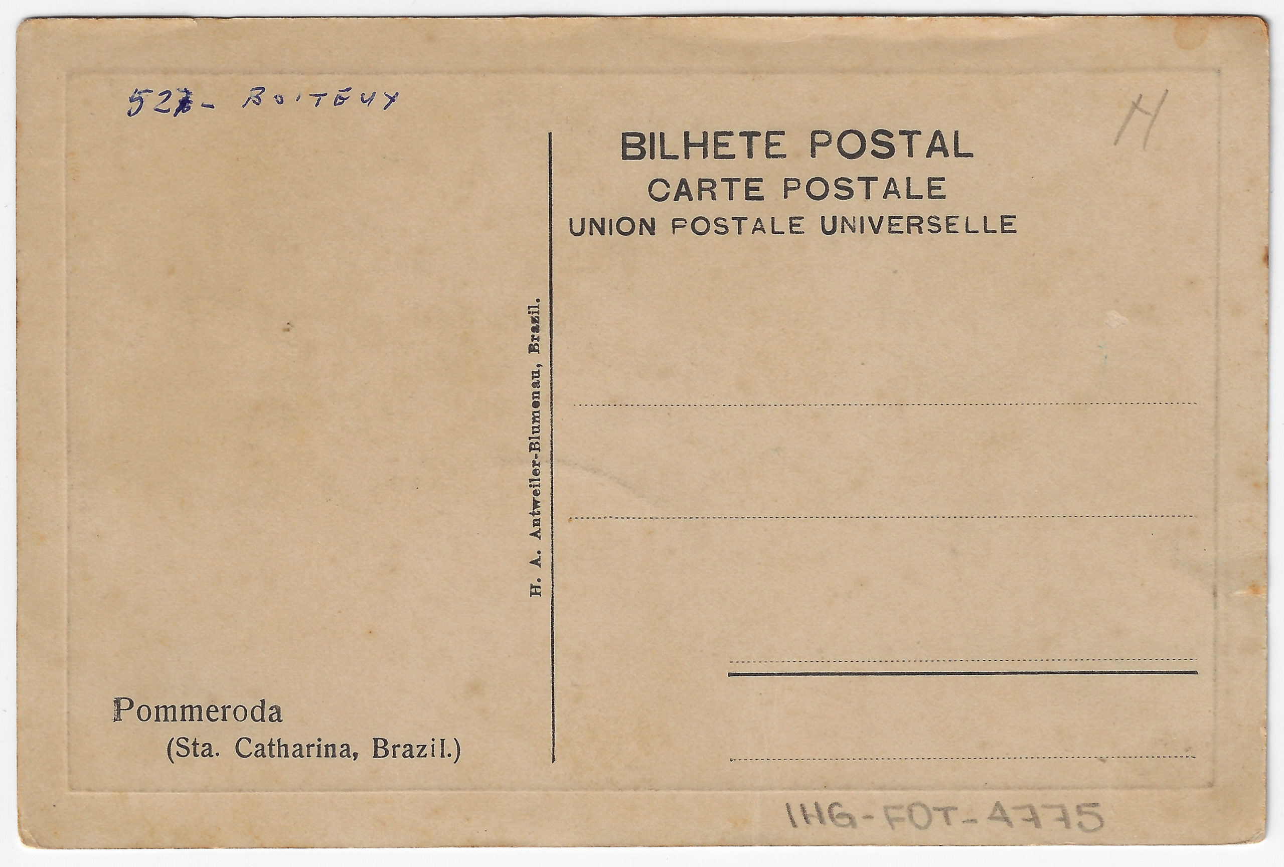 Verso do cartão-postal