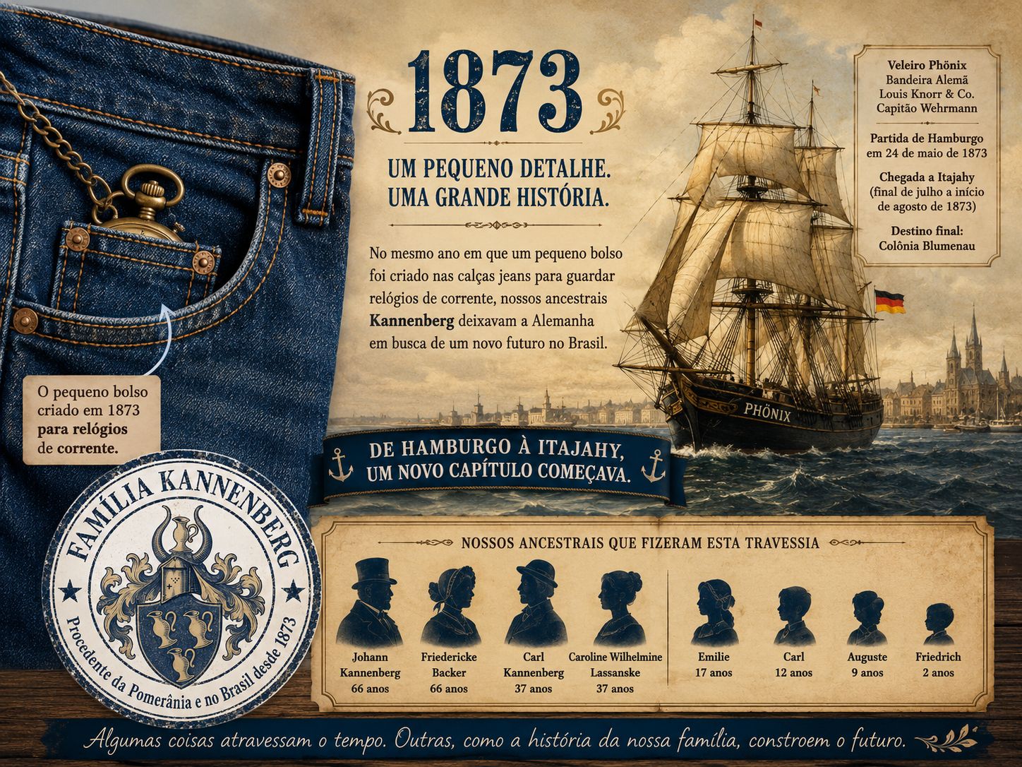 Pequeno bolso da calça jeans e a imigração da família Kannenberg