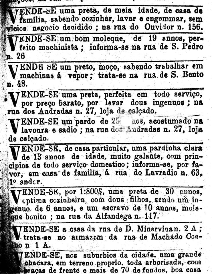 Anúncio da venda de seres humanos