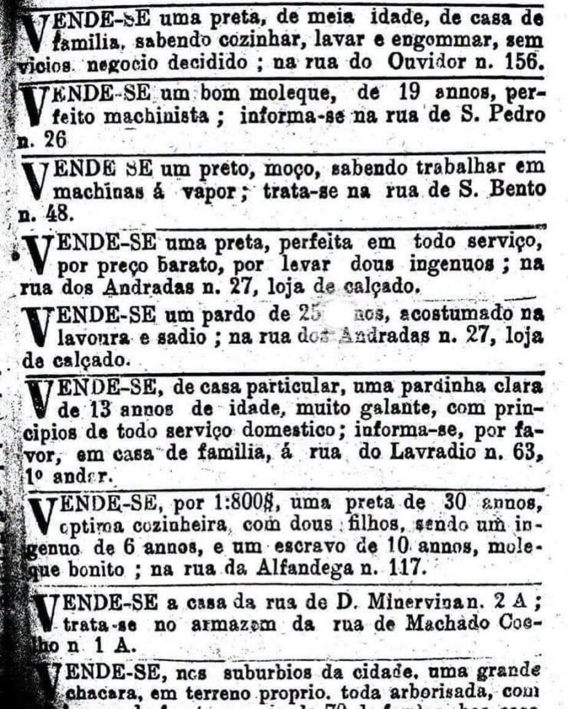 Classificados de venda de escravos em jornais brasileiros