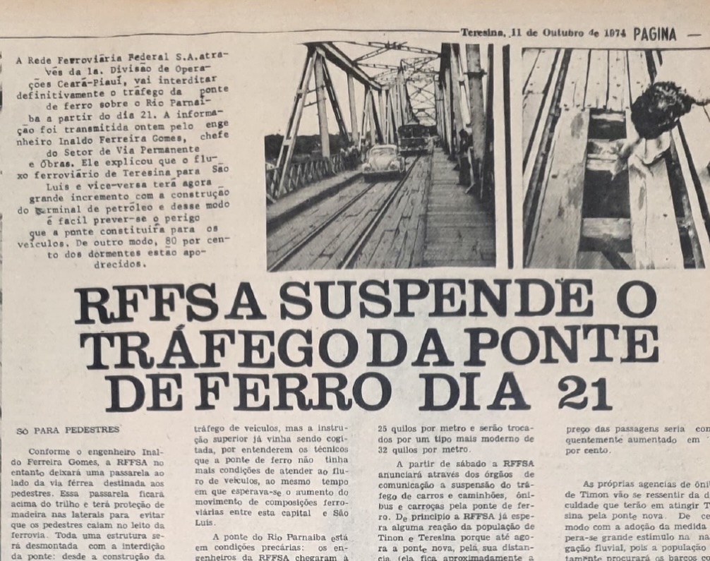 A ponte era notícia em 1974